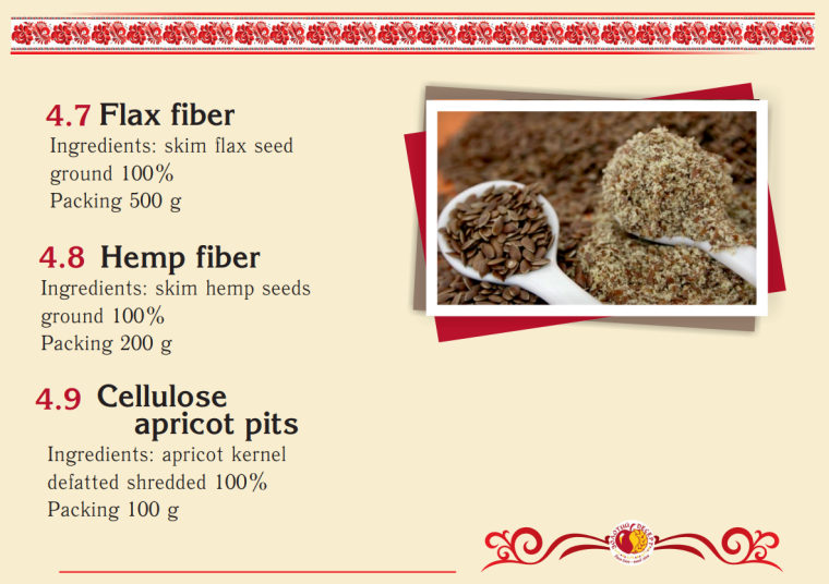 4.7 - 4.8 - 4.9 - Flax Fiber - Hemp Fiber - Cellulose Apricot Pits
